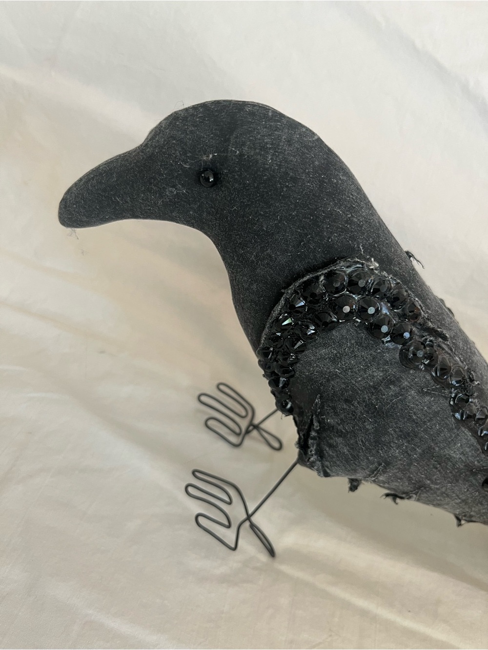 Fabric sequin CROW RAVEN bird handmade needs a loving home
